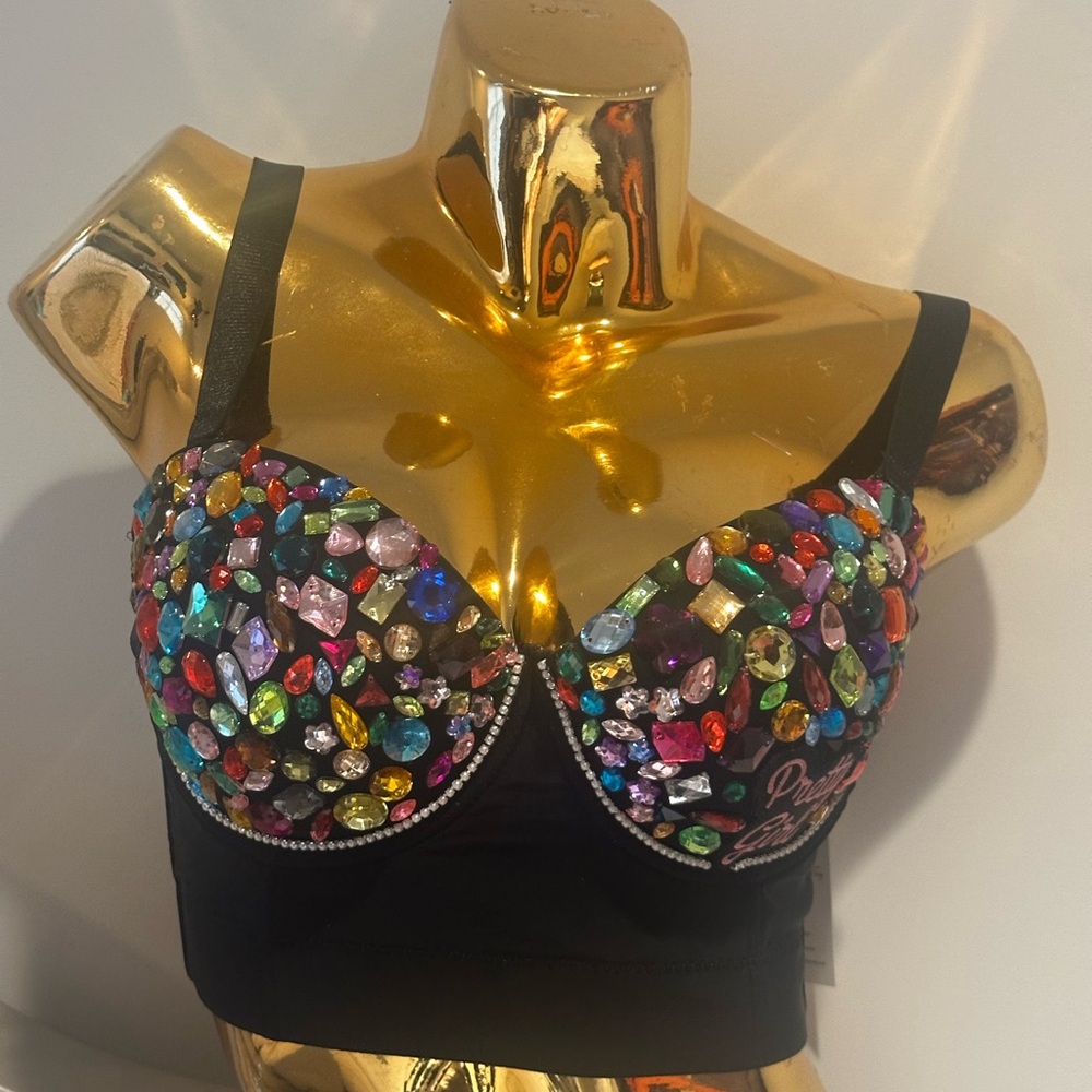Embellished Black Bustier Top Push Up